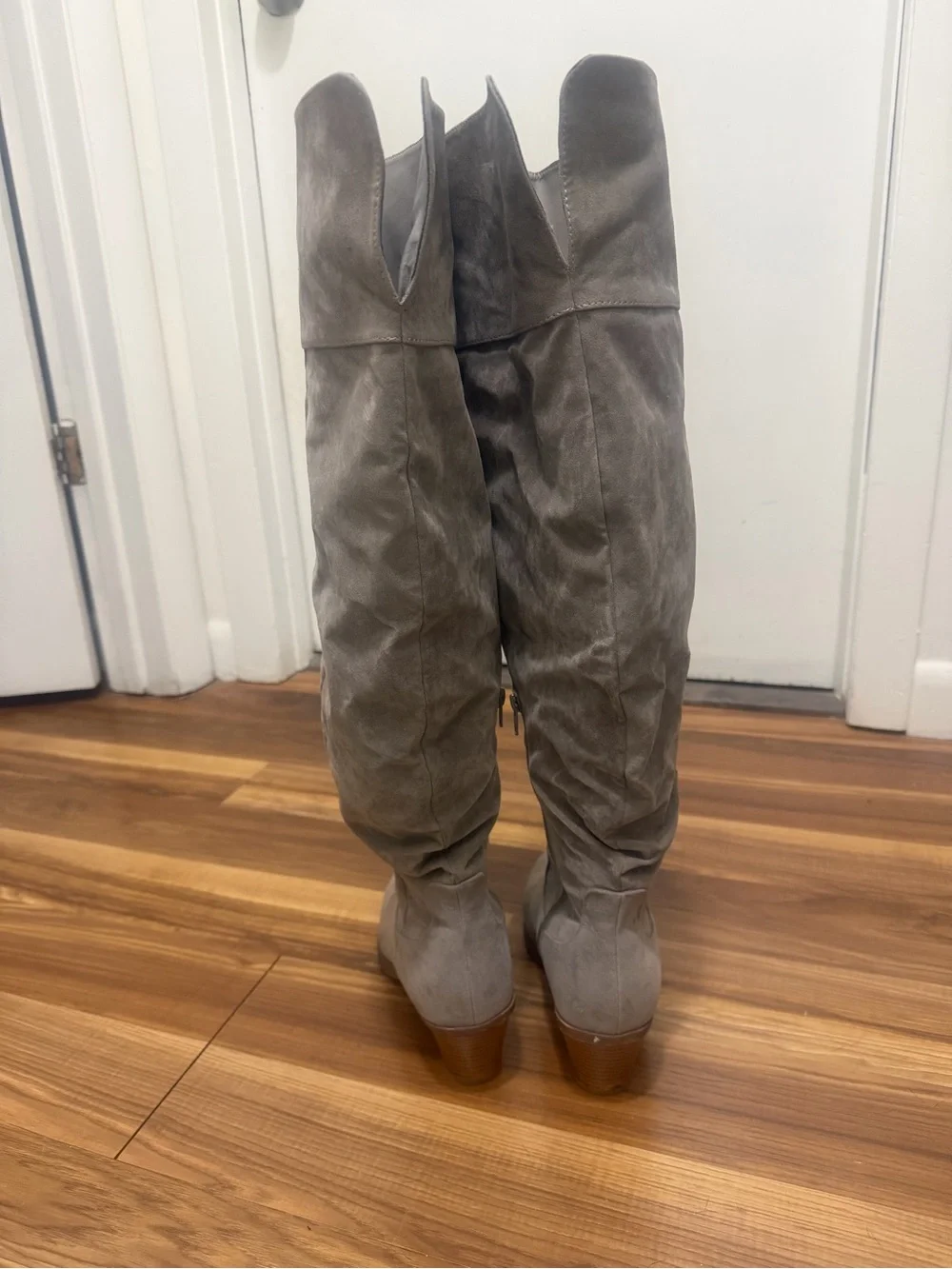 JustFab Over-the-Knee Suede Boots in Gray